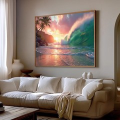 The Wave 7 Sunset Ocean Wave Barrel Wall Art Print Coastal Beach Decor 36×24