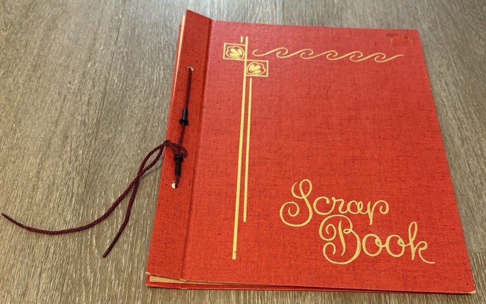 Mid‑Century Red Scrap Book • Gold Embossed Cover • Blank Beige Pages
