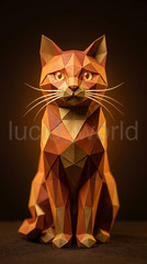 Origami Orange Tabby Cat Digital Image Geometric Animal Art Wallpaper Download