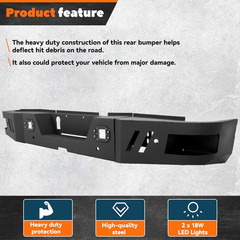Rear Bumper 3Pcs Compatible with 2010-2024 Dodge Ram 2500 3500 W/ 2 18W LED Ligh