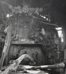 Steam Locomotive INSIDE DRIVING CABIN 8×10 Photograph Vtg 50s Railway Railroad