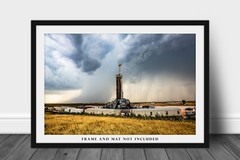 Drilling Rig and Storm on Summer Day in Oklahoma Photo Print (Unframed)