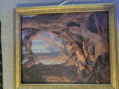 Framed Color Landscape Photograph Print – Cave View of Mountains, Nature Theme