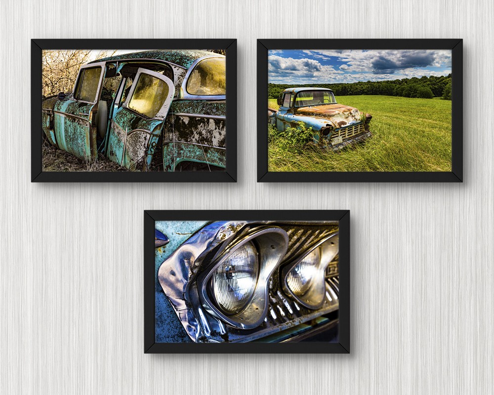 4x6in Set of 3 Abandoned old car photography prints unique photo collage decor