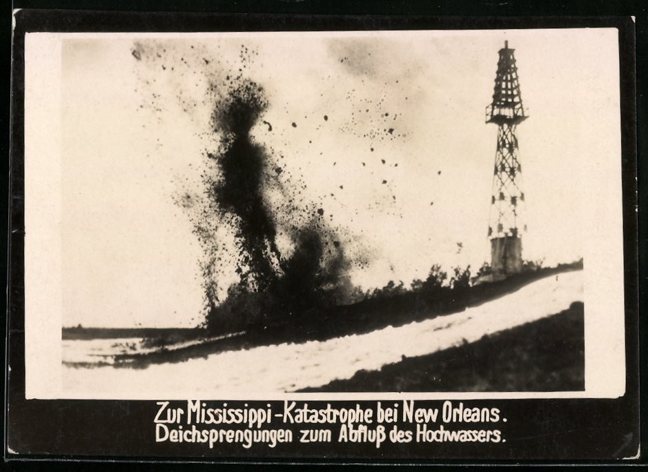 Photograph New Orleans, Mississippi disaster, dike blasting to the drain of the