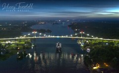 Ship Passes Thousand Islands Bridge At Night Canvas Print 1000 Alexandria Bay NY