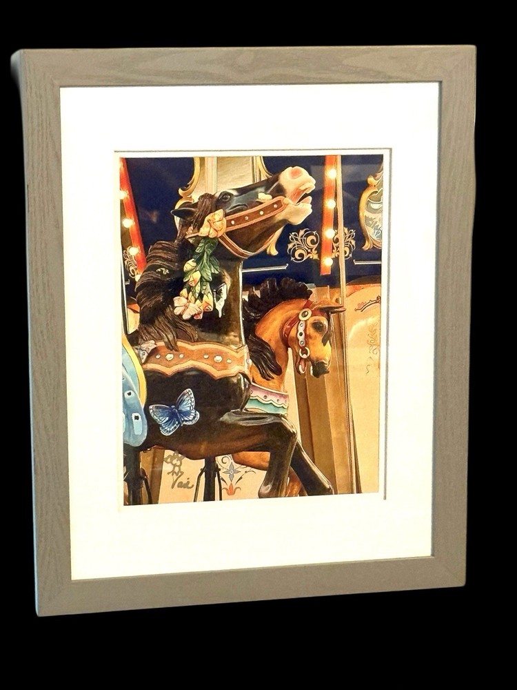 Signed 11” × 14” Original Colorful Carousel Horse Photograph – Framed and Matted