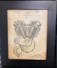Harley Vintage Motorcycle Wall Art 6 Black Framed Patent Reproduction Drawings