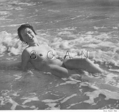 Org French 50s-70s Nude Large (9 x 12) Lithograph- Naturism- Woman- Ocean Waves