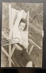Photo Portrait Young Woman Teen Recliner Chair Make Up Clock Model Vintage Picture