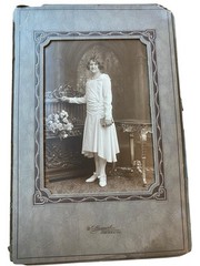 Vintage Sepia Picture Girl Standing Church Holding Book White Dress Communion?