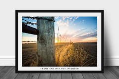 Fence Post Photography Print: Oklahoma Country Sunset Farm Western Sky Photo