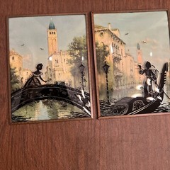 2- Antique VTG Silhouette Convex Bubble Victorian Gondola Bridge Photos Framed
