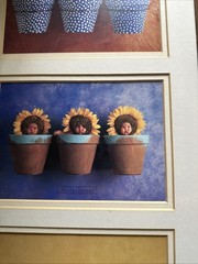 Anne Geddes Mediterranean Pots Trio 1996 Baby Photography Vintage Art 21×11