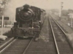Two great old photos on cardboard – steam locomotive and station – England???
