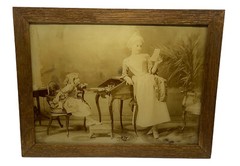 Antique Portrait Photo Woman Child Writing Reading Baker’s Art Gallery Framed