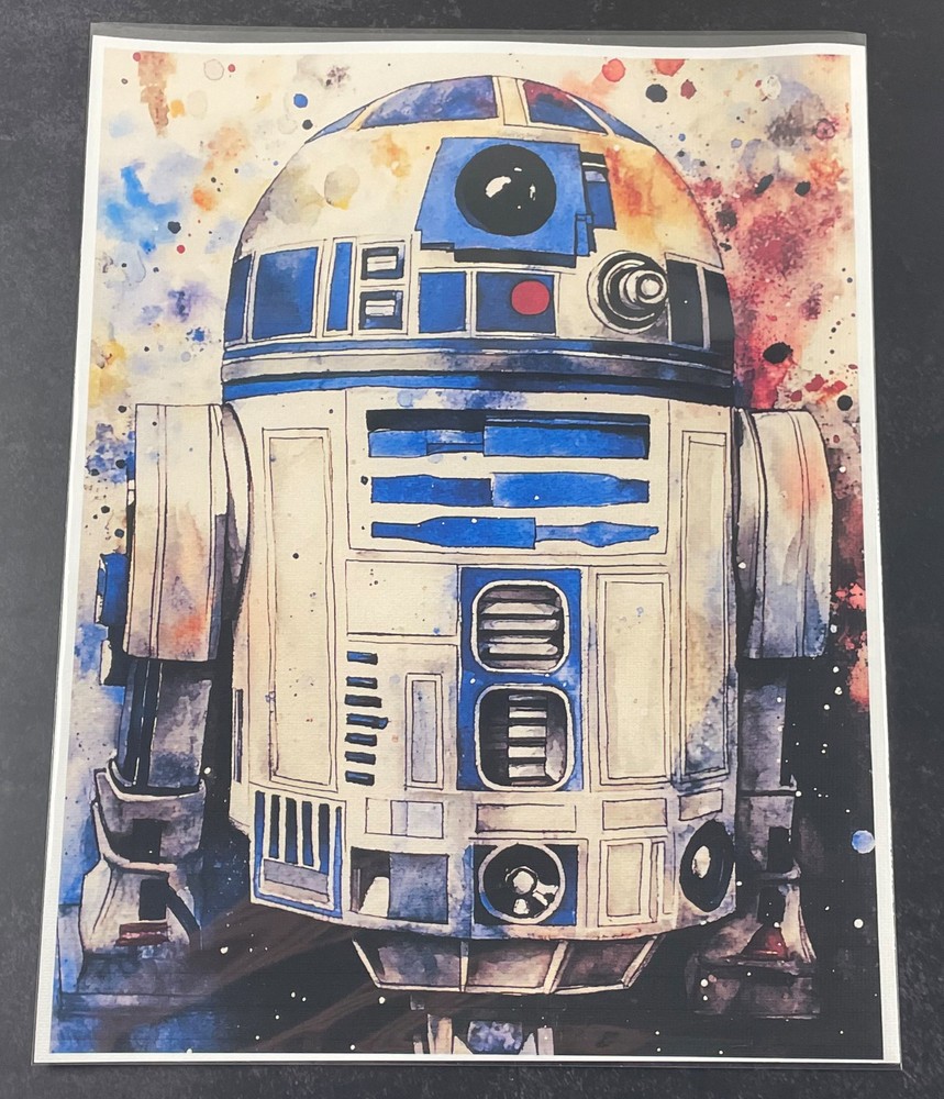 Watercolor Inspired Star Wars Collectible 8.5×11 Canvas Fan Art – R2-D2