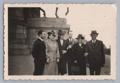 People with Hat in Front of Equestrian Statue – Vintage Photo 1930s 1940s