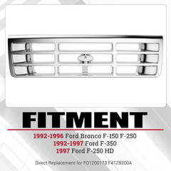Front Grille Grill Compatible with 1992-1997 Ford Bronco F-150 F-250 HD F-350 Bu