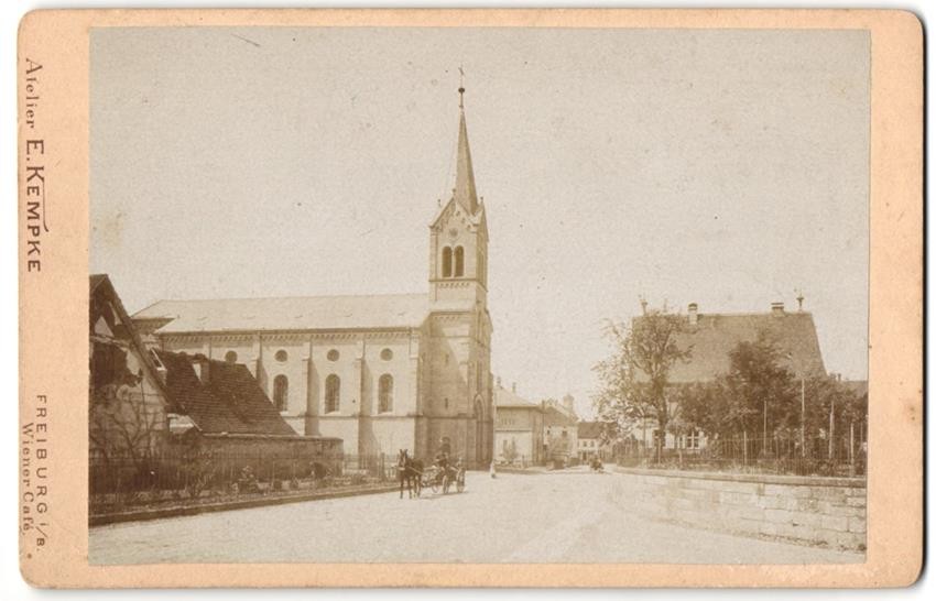 Photograph E, Kempke, Freiburg i. B., unknown location, street section with church