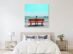 Special Price!!Photograph Solitude on the Beach Red Bench Acrylic Glass 95×95 cm