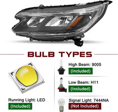 – for 2015-2016 Honda CRV EX/EX-L/SE [Halogen Type W/Led DRL Model] OEM Headligh