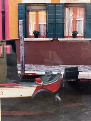 Ltd Edition signed photograph depicting colorful houses & boats on canal Venice