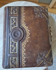 Heavy Photo Album Leather Embossed Art Nouveau 19th century 22 Photos