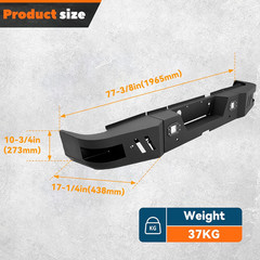Rear Bumper 3Pcs Compatible with 2010-2024 Dodge Ram 2500 3500 W/ 2 18W LED Ligh