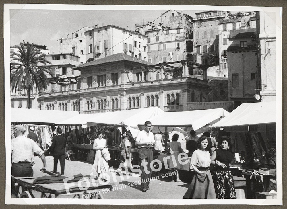 Photo SANREMO Italy Market Scene People Stalls 1950s