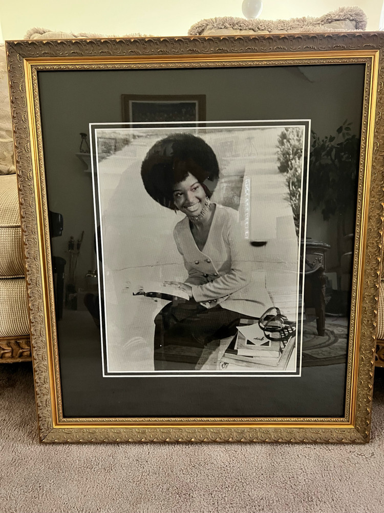 Afro woman portrait 28 x 32 (black & white with golden frame)