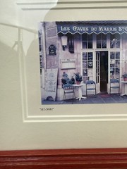 Framed Signed D. Jarry “Les Caves du Marais St. Catherine” Paris Café Print 11×9
