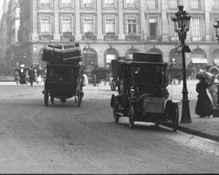 STEREO GLASS NEGATIVE,, PARIS, Place Vendôme, old classic cars, cityscape, rar