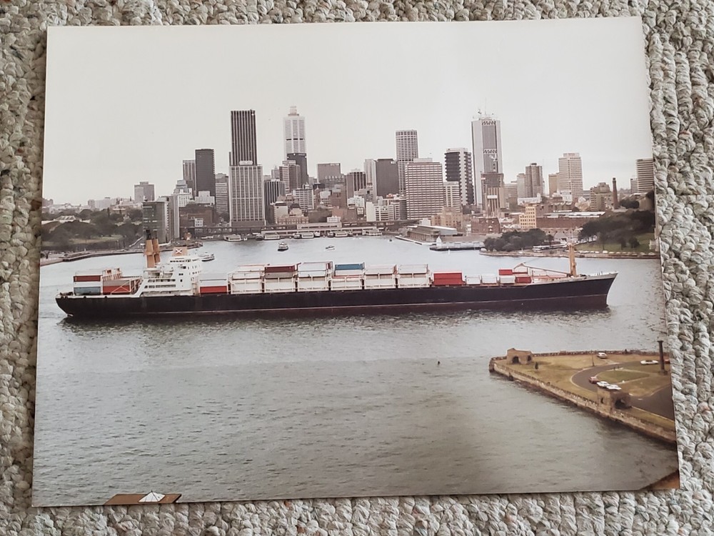 Austral Pioneer Cargo Ship Photo City Skyline 11 x 14 Color Photograph Vintage
