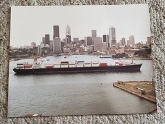 Austral Pioneer Cargo Ship Photo City Skyline 11 x 14 Color Photograph Vintage