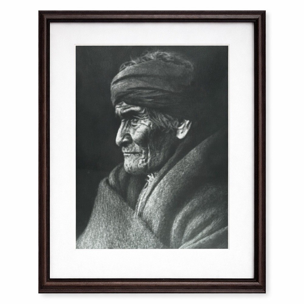 Vintage Framed Native American Elder Portrait Black & White Tribal Wall Art 16×1