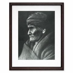 Vintage Framed Native American Elder Portrait Black & White Tribal Wall Art 16×1