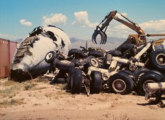 VINTAGE AIRCRAFT / AIRPLANE SALVAGE SCRAP YARD SURREAL COLOR PHOTOGRAPH