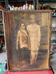 Antique Old Collectible Indian Couple Black & White Tinted Photograph Framed