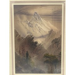 Antique 1880 Jungfrau Switzerland Chromolithograph Alps Mountain Print Matted