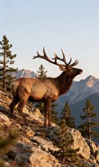 Elk in Mountain Forest Wildlife Nature 3 images Digital Color Photograph