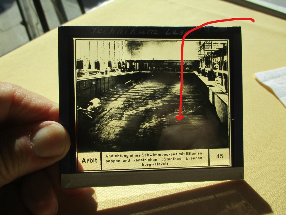 Old glass negative Stadtbad Brandenburg 1930 Bauhaus object small crack re…