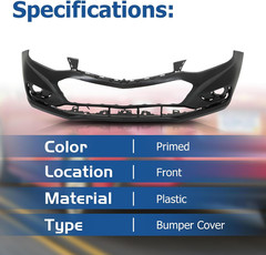 Primed Front Bumper Cover Plastic Replacement for Cruze 2016 2017 2018 GM1000A01