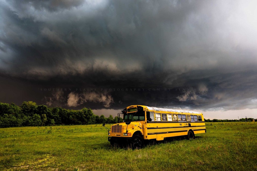 Storm Photography Print | School Bus Picture | Oklahoma Wall Art | Classroom