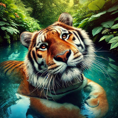 Digital Image Picture Photo Pic Wallpaper Background Tiger Water in Forest No. 1