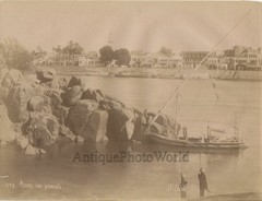 Egypt Aswan city panorama ships antique albumen art photo by Sebah