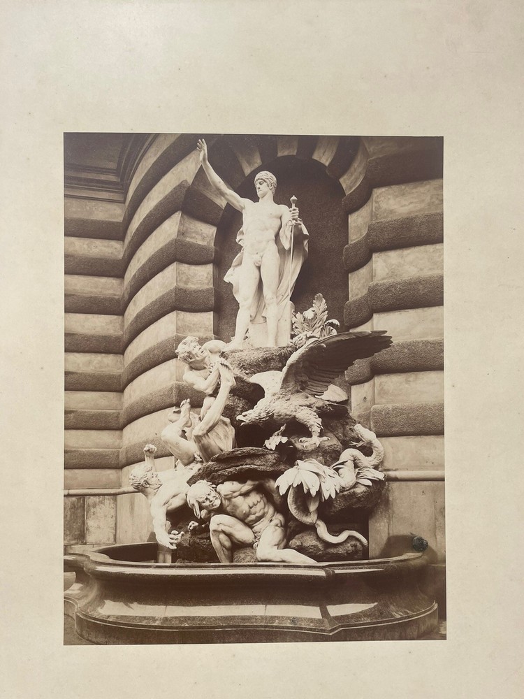 Vienna 1897 Hofburg – Michaelerplatz – Brunnen «Die Macht zur See» Albumen