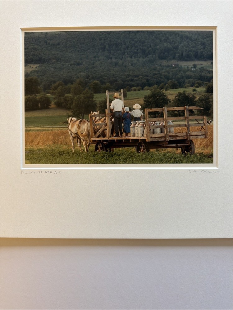 Bill Coleman Signed Amish No 682 AP Matted Photograph Farmers Horse Wagon