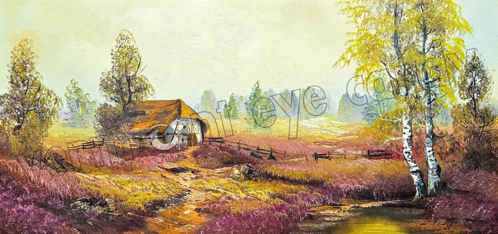 Lavender Fields with Thatched Roof Hut Art DIGITAL DOWNLOAD Print at Home