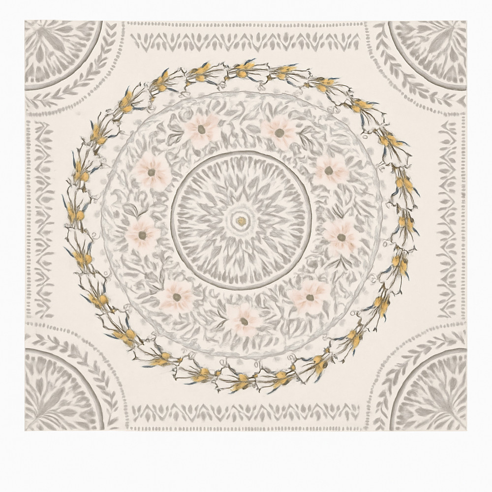 Simpkeely | Sketched Floral Medallion Tapestry | 59.1L x 80W | White w/ Floral